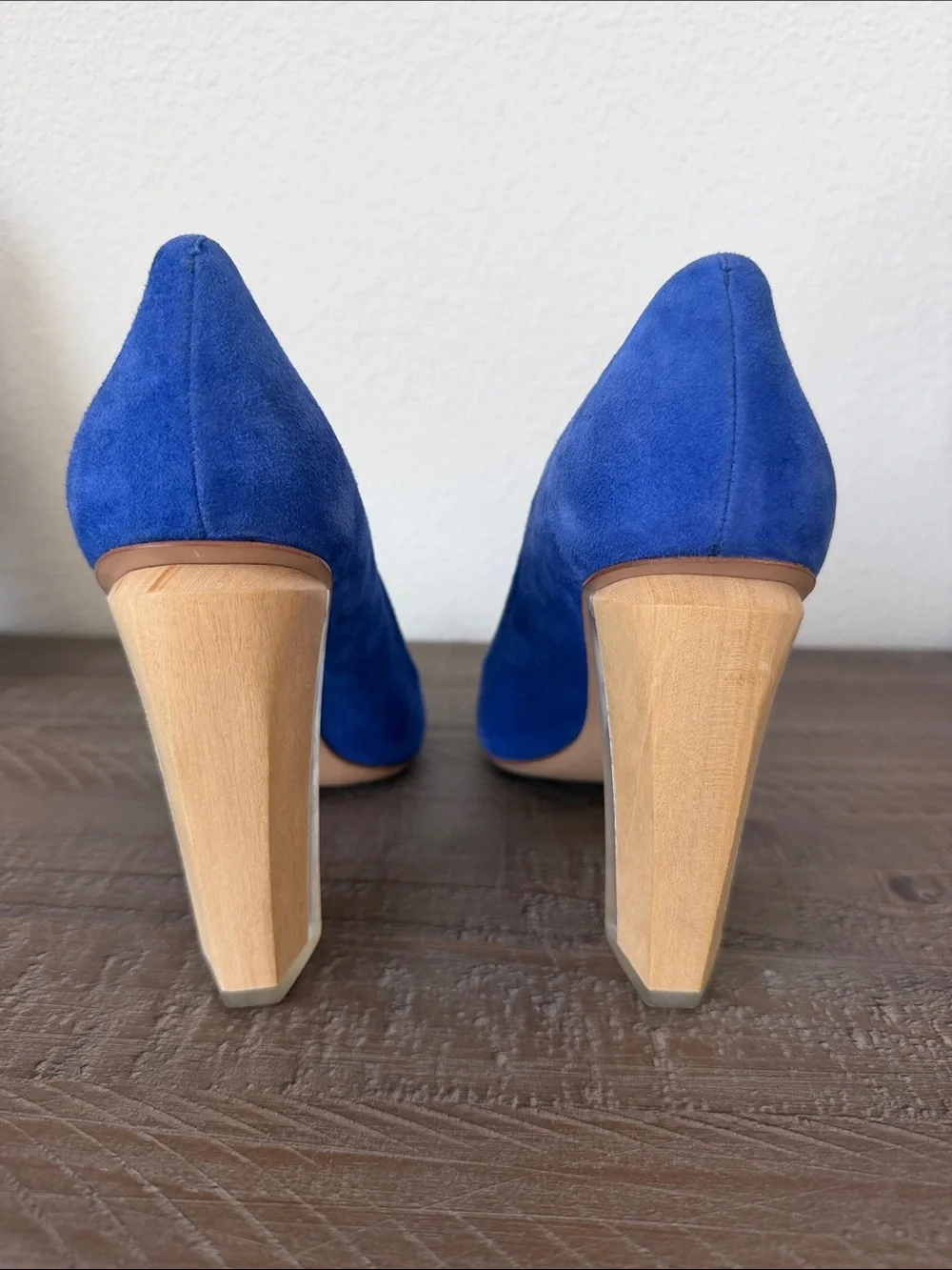 Tory Burch Cobalt Blue Suede Pointed-Toe Pumps with Block Heel